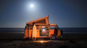 Classic VW Bus Under The Moon